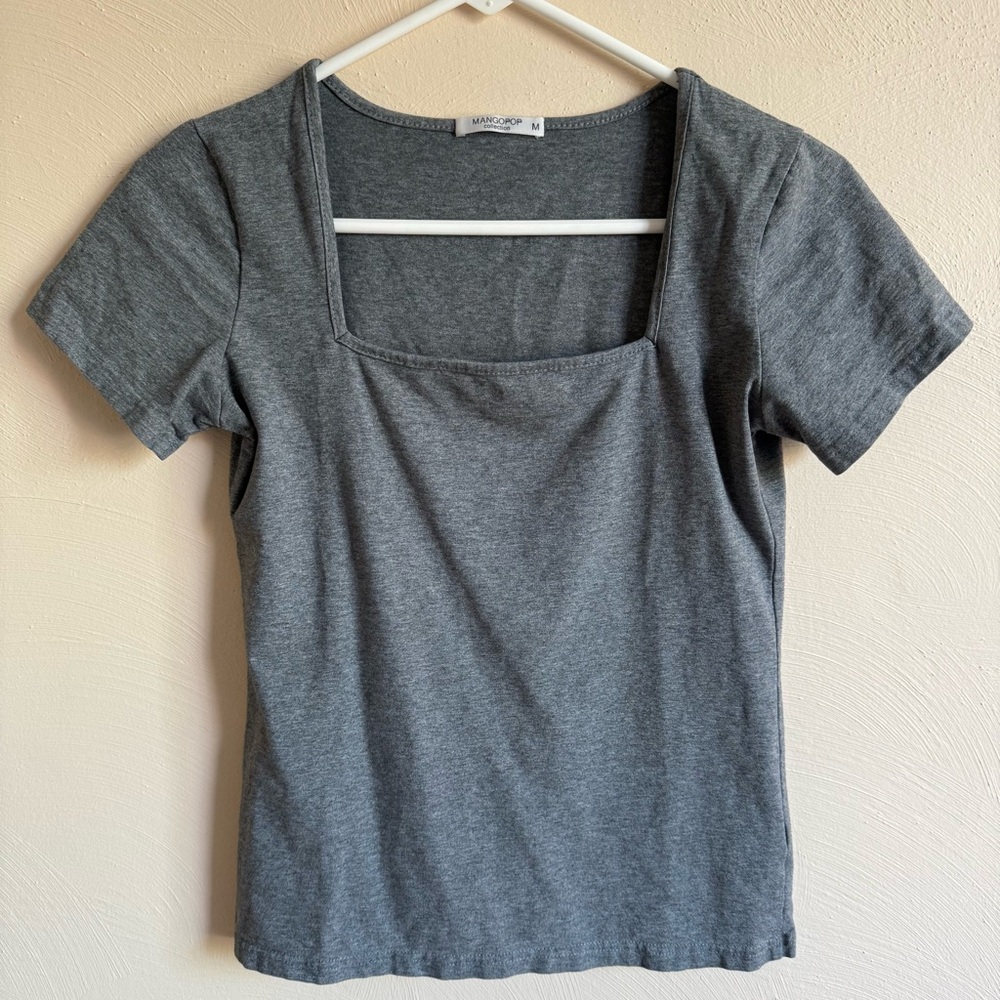 Square Scoop Neck Short Sleeve T-Shirt
